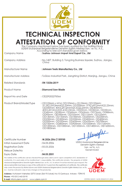 La CINA Johnson Tools Manufactory Co.,Ltd Certificazioni